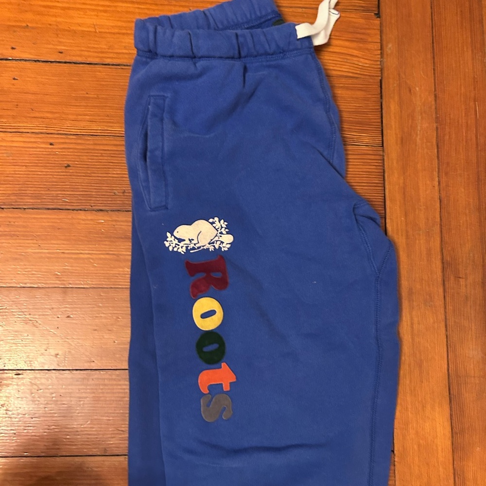 Roots Blue Joggers with Cartoon Embroidery